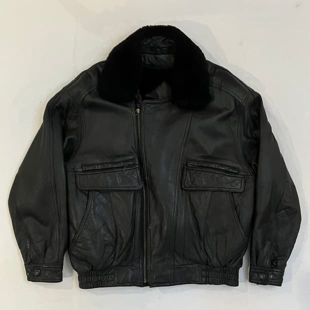 90s 코오롱 램스킨 양털 무스탕 레더자켓 블랙