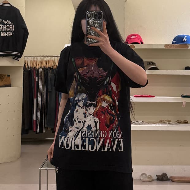 빈티지 에반게리온 프린팅 반팔 티셔츠 U1492