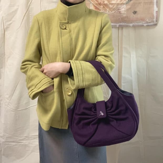 아네스베 퍼플 리본 울 토트백