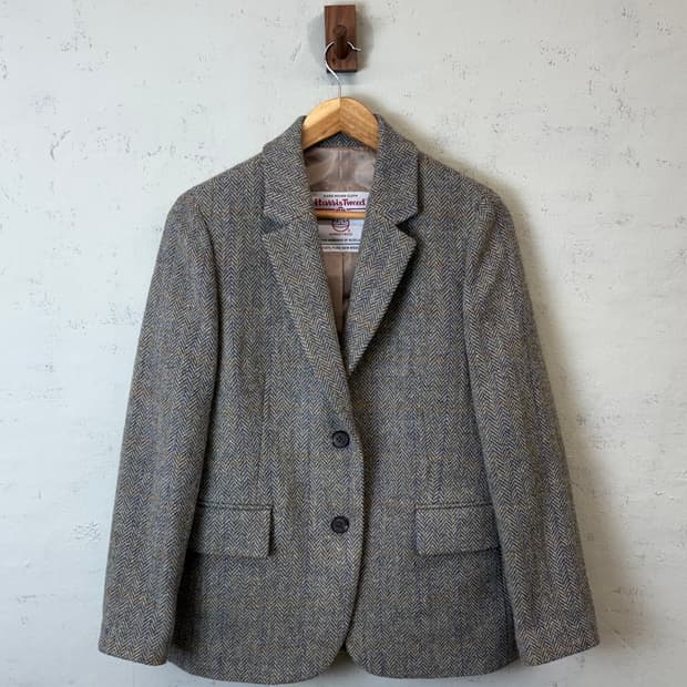 해리스트위드 빈티지 울 헤링본 블레이저 자켓
