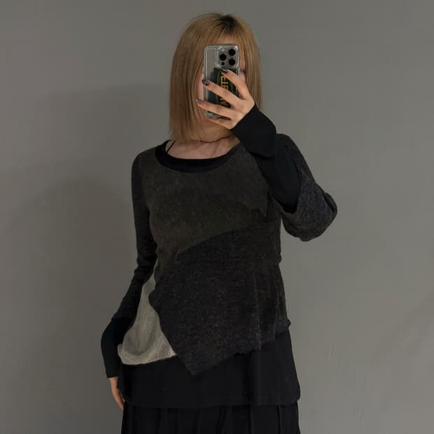 patchwork design layered long sleeve