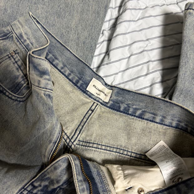 필루미네이트 데미지 워시드 데님 팬츠-미디엄 블루