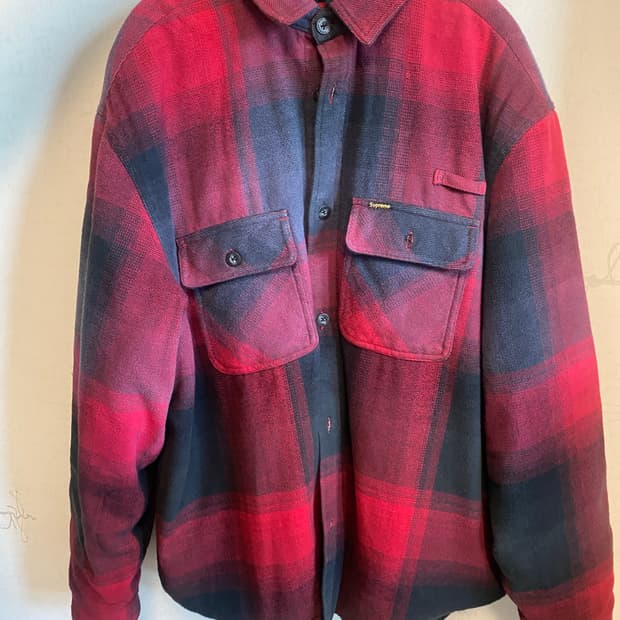 슈프림 퀄팅 플란넬 후드셔츠 L