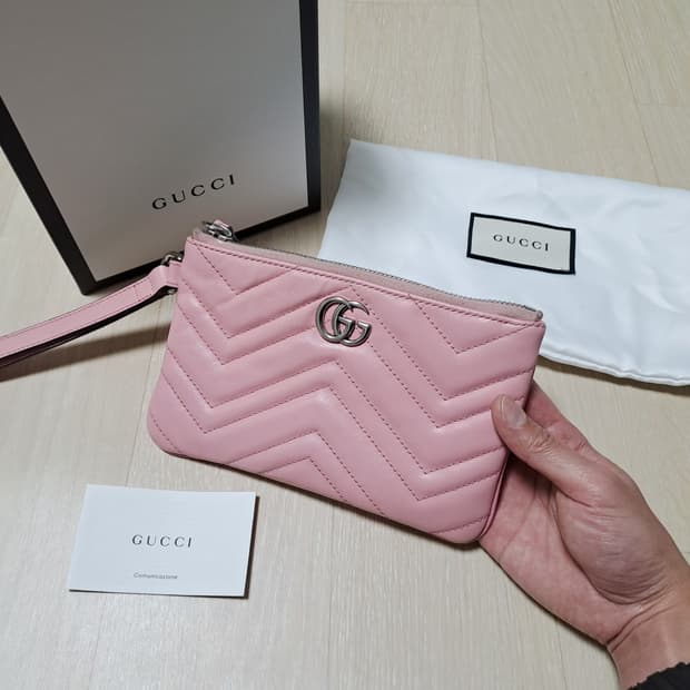 [100%/정품] 구찌 GG 마몽 마틀라세 핑크 파우치, 구찌클러치