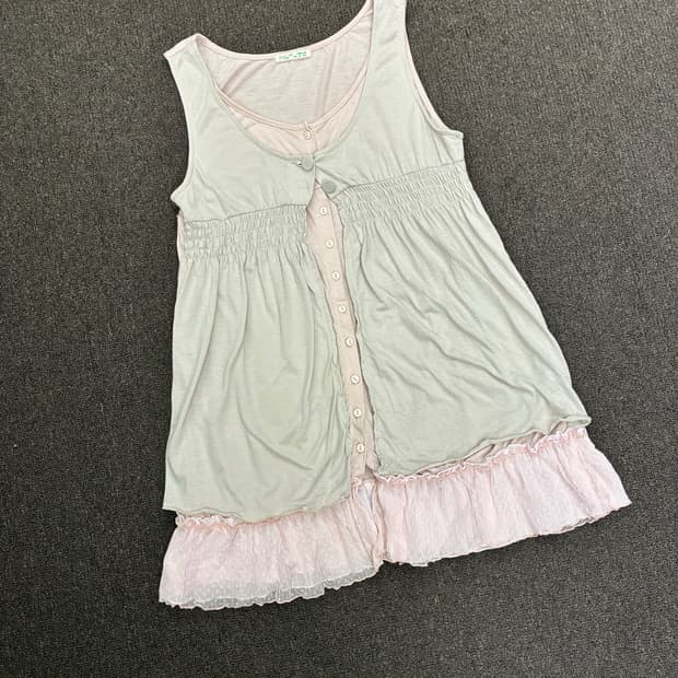 LL)Japanese vintage 여성 레이스 디테일 레이어드 나시 원