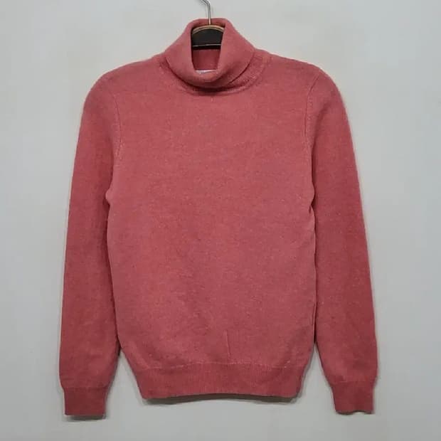 (S) 목폴라 캐시미어 니트 살구색 무지 터틀넥 스웨터 