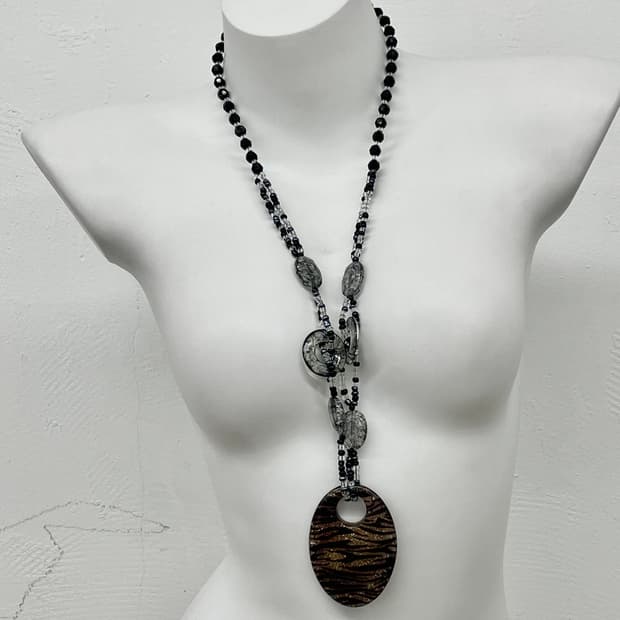 y2k 지브라 비즈 글리터 롱 네크리스