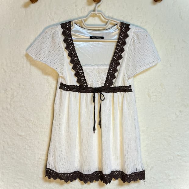 빈티지 브라운 크로쉐 반팔 원피스 블라우스