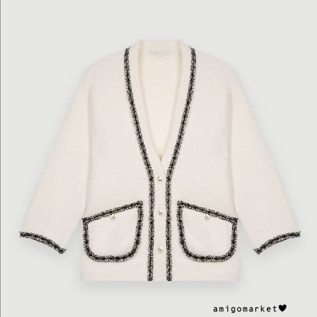 마쥬 maje 트위드 스타일 배색 포켓 가디건 36사이즈