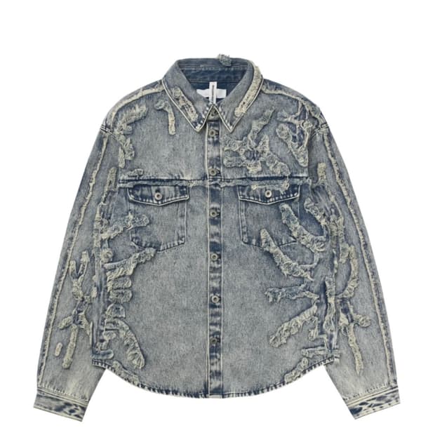 H&M 글렌마틴스 디스트레스드 룩 데님 셔츠 라이트 데님 블루