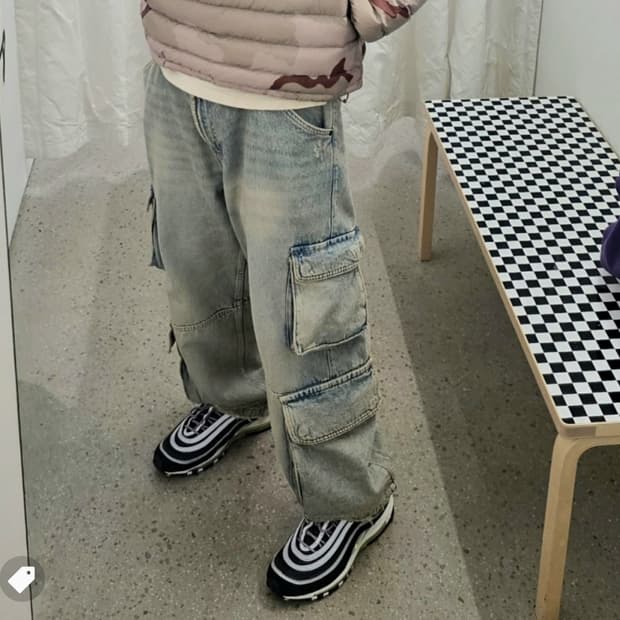 30(eu38) 자라 유틸리티 카고 와이드 데님진 연청 아이스 블루