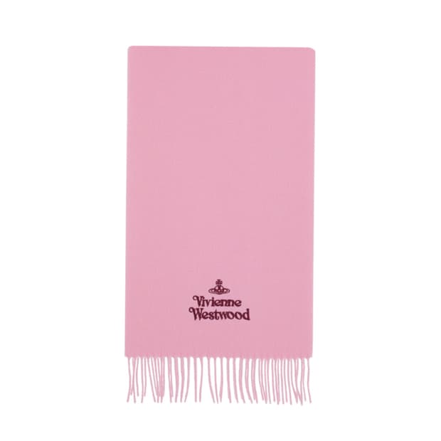 (새상품) 비비안웨스트우드 로고 자수 울 머플러 핑크