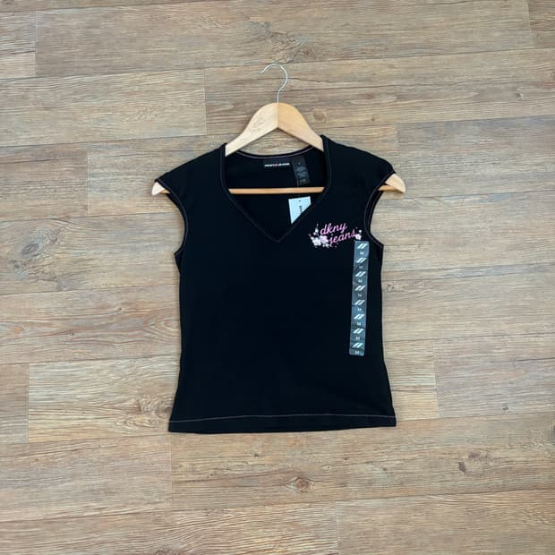 DKNY 티셔츠 민소매 M 55 새제품 블랙 라이크라 