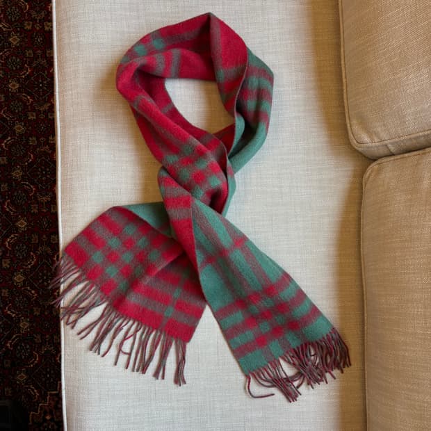 빈티지 체크 울 캐시미어 머플러 레드그린 양면 목도리
