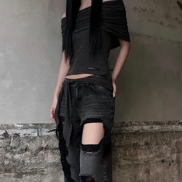 Cowl Off Tie Top (charcoal)