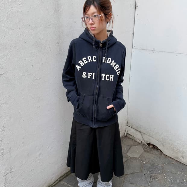 아베크롬비 네이비 양털 울프죠 하이넥 후드집업