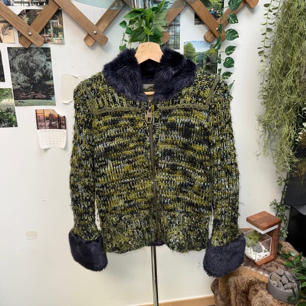 Miss Sixty khaki grunge fur knit 투웨이집업