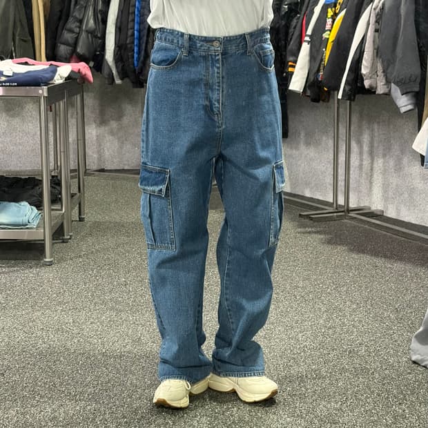 이스트 서비스샵 카고 와이드 데님 팬츠 B4101