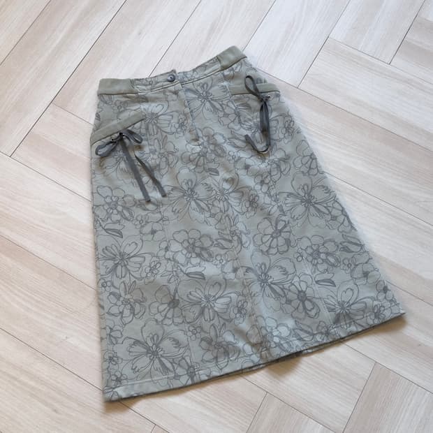 [FIRIO] floral cotton lace up skirt