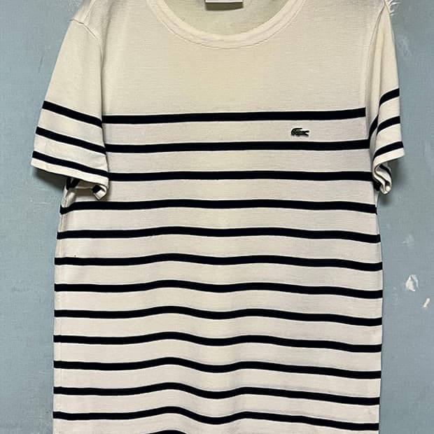 Lacoste 라코스테 넥 배색 스트라이프 남자 반팔티셔츠 와플 M 95