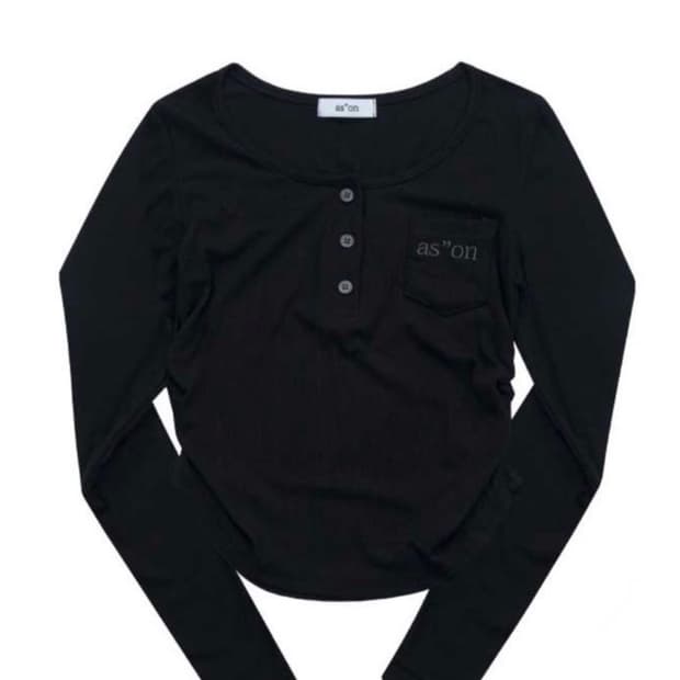 애즈온 포키 포켓 버튼 티 티셔츠 롱슬리브 블랙