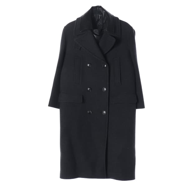 준지 레더 카라 레이어드 더블 버튼 롱 코트