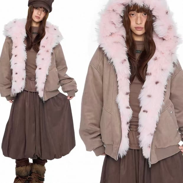 EZEK 고양이귀 페이크 퍼 안감 스웨이드 자켓 