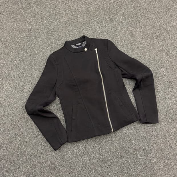 XS)GAP 빈티지 코튼 니트 노카라 사선 집업 바이커자켓