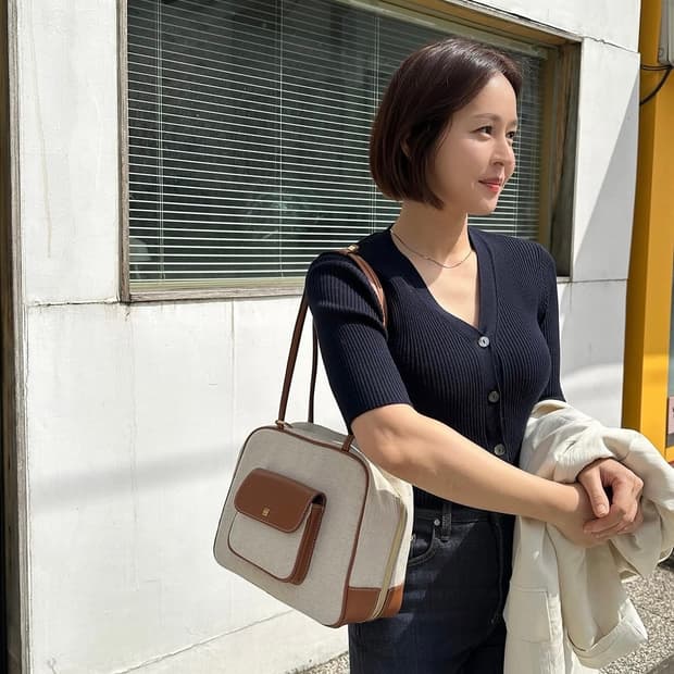 드메리엘 캔버스 소가죽 스퀘어 숄더백 가방
