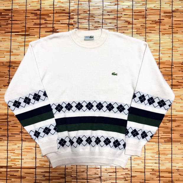 90년대 라코스테 아이보리 아가일 패턴 스페인제 니트 L