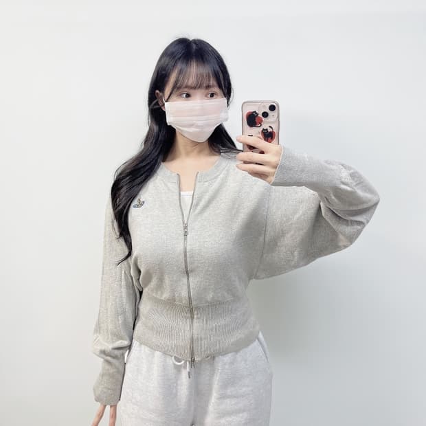 비비안웨스트우드 라운드 니트 집업 가디건 그레이