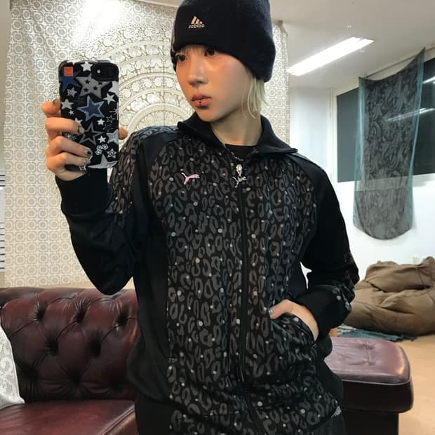퓨마 여성 레오파드 저지 트랙탑 