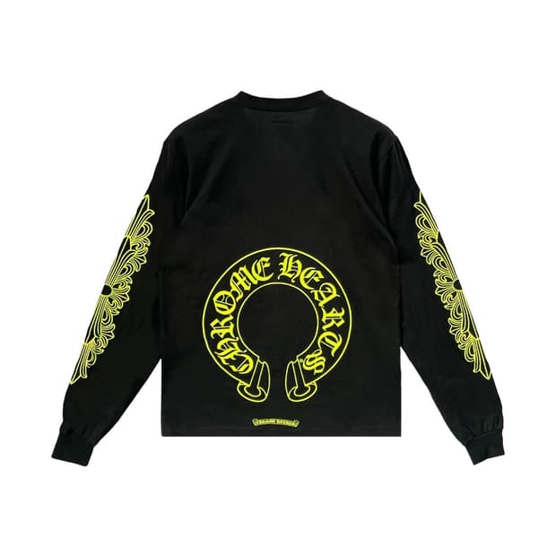 [L,XL] 크롬하츠 홀스슈 로고 포켓 롱슬리브 티셔츠 블랙 네온