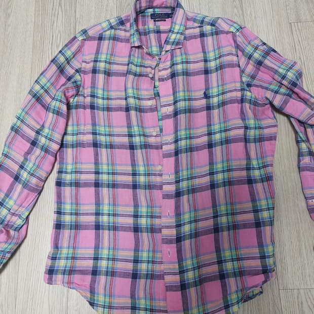 폴로 핑크 체크셔츠 L