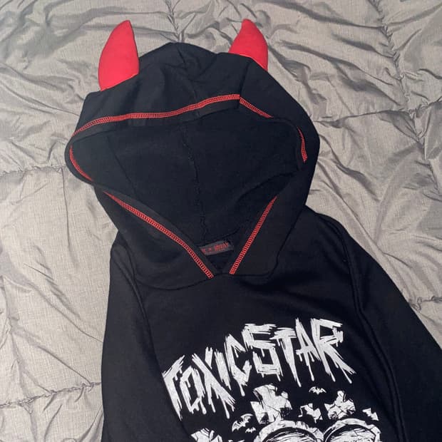 악마 뿔 후드/y2k 펑크 락시크 고스 갸루 빈티지 키치