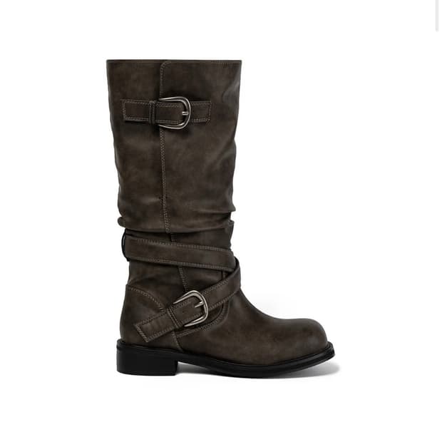RAVEN FOLDABLE BUCKLE BOOTS GREY 기호 부츠