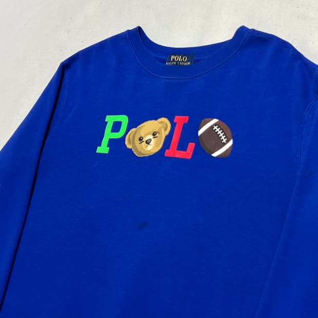XL 폴로랄프로렌 베어컬렉션 로고 블루 맨투맨