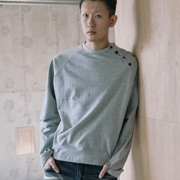 피인오 코튼 스냅 롱 슬리브 - 멜란지