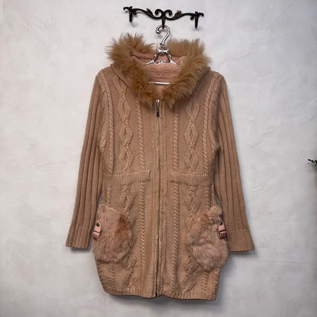 Baby pink fur pocket hood zipup ops jk