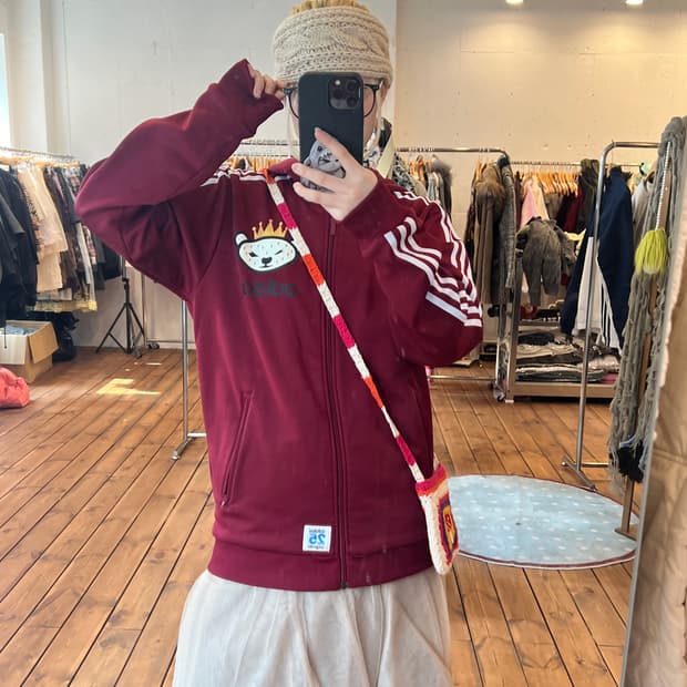 아디다스 버건디 베어 로고 후드 져지