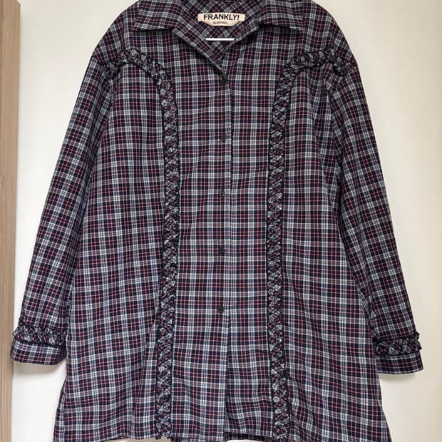 frankly 프랭클리 체크 러플 파자마 세트 네이비 레이스 원피스