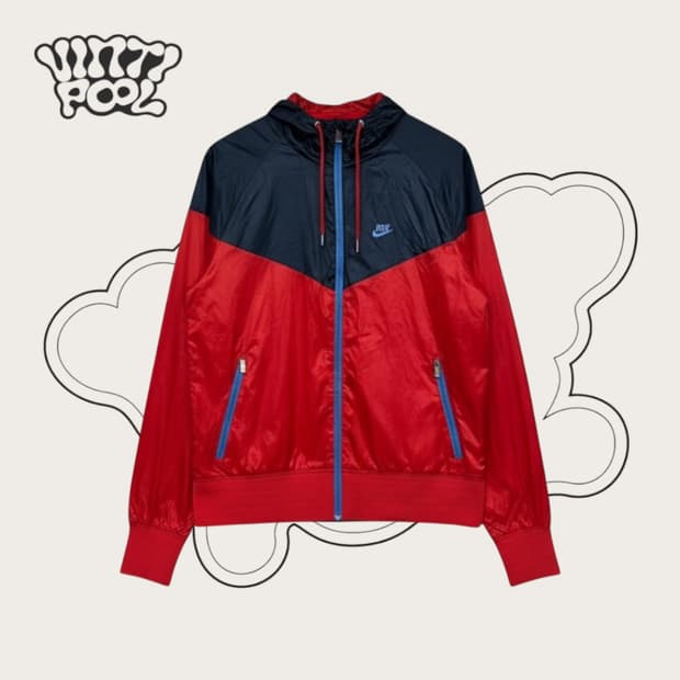 나이키 윈드러너 바람막이 후드집업 자켓 M-L 레드/네이비