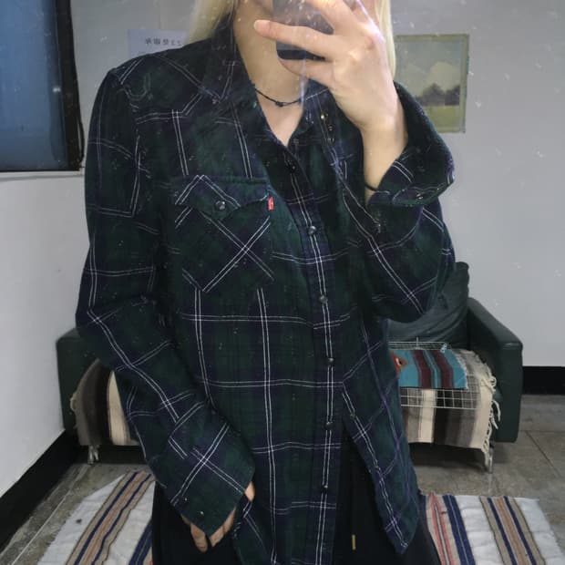 투티/0385 리바이스 샌프란시스코 체크 패턴 셔츠 플란넬 웨스턴 투포켓