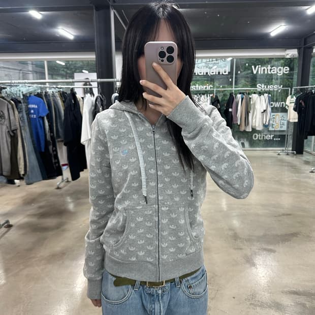 아디다스 트레포일 로고 패턴 후드집업