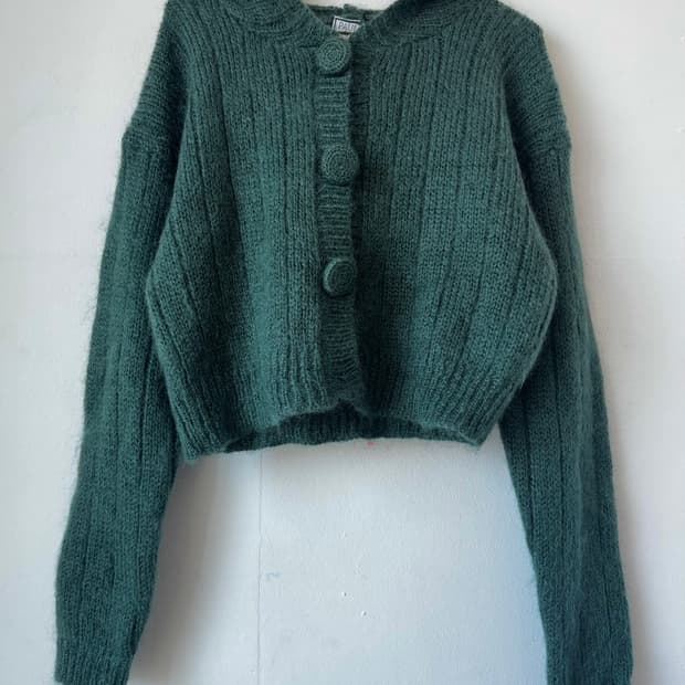 왕버튼 후디 모헤어 가디건 모스그린 (모헤어 61%) 도쿄빈티지