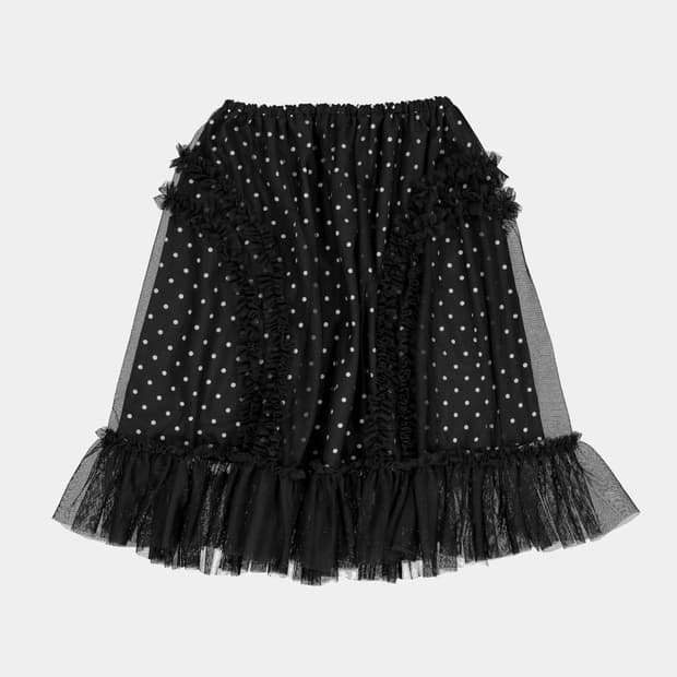 생긴스튜디오 밴딩 러플 샤 도트 스커트 블랙