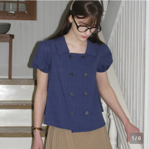 레터프롬문 버드 체크 블라우스