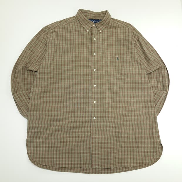 CN641 2XL 폴로 랄프로렌 올리브 스몰 타탄체크 긴팔 셔츠 남방