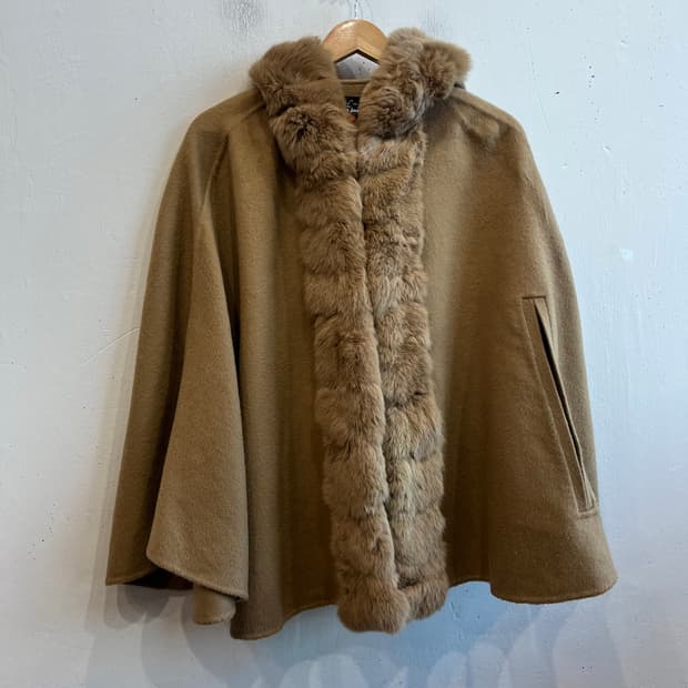 cocon japan 울 캐시미어 퍼 케이프