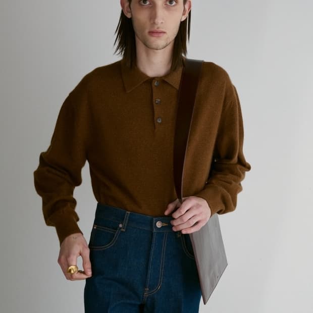 [할인] 렉토 24F/W 오필리아 쉬머 폴로 니트 브릭 브라운